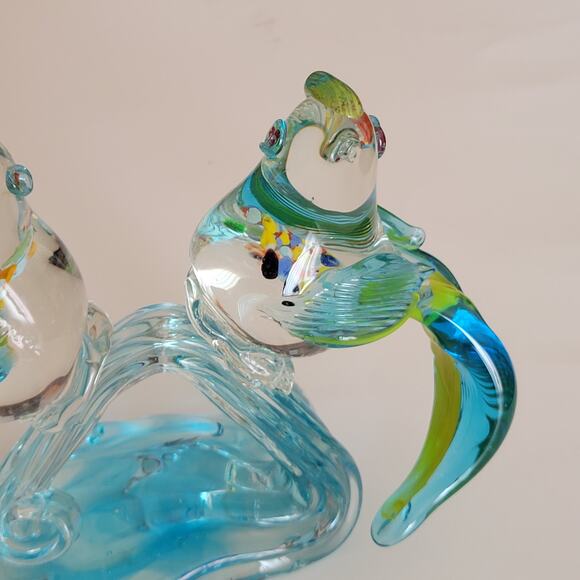 Vintage Hand Blown Tropical Bird Parrots Cockatoos on the branch Murano Style - Picture 6 of 16